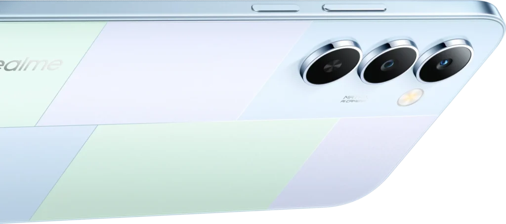 realme P4 Lite 5G, in Mosaic Green, lying on its back