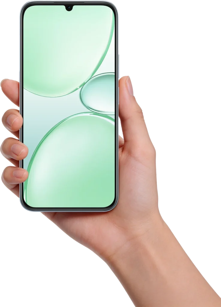 realme P4 Lite 5G, held in hand, from the front