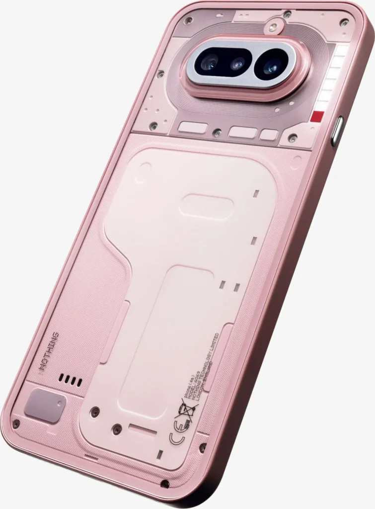 Nothing Phone (4a), in Pink, at an angle