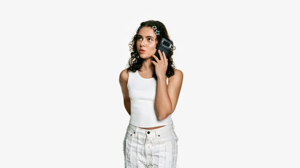 Nothing Phone (4a), on a call, in White
