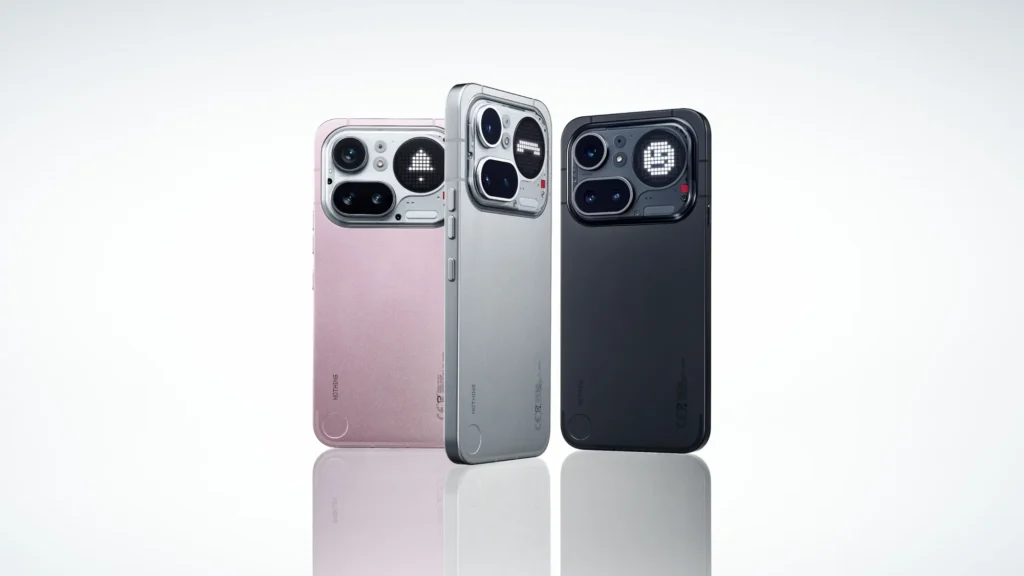 Nothing Phone (4a) Pro, in Pink, Silver and Black