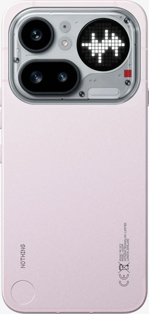 Nothing Phone (4a) Pro, in Pink, showing the Glyph Matrix