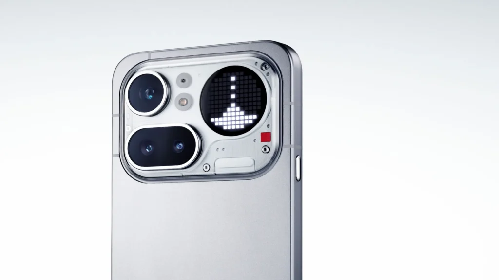 Nothing Phone (4a) Pro, the Glyph Matrix and camera island, close up