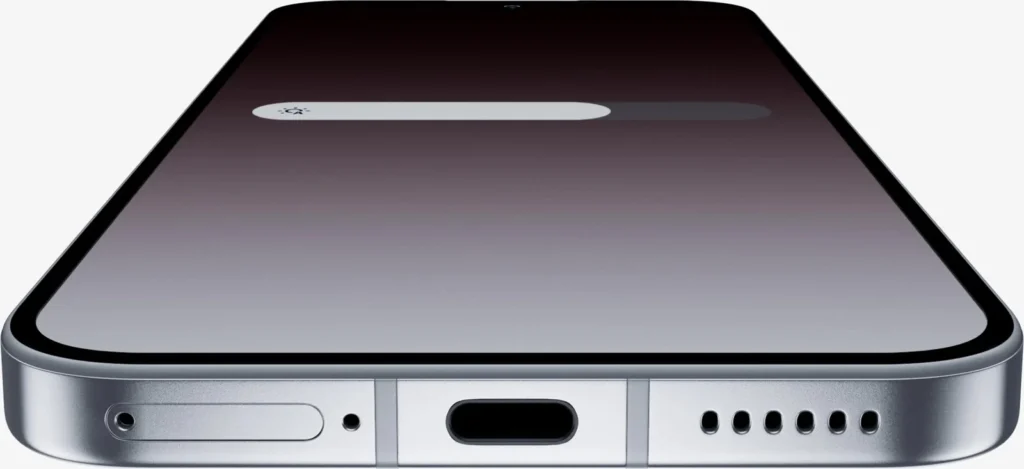 Nothing Phone (4a) Pro, in Silver, the bottom edge with the USB-C port and speaker