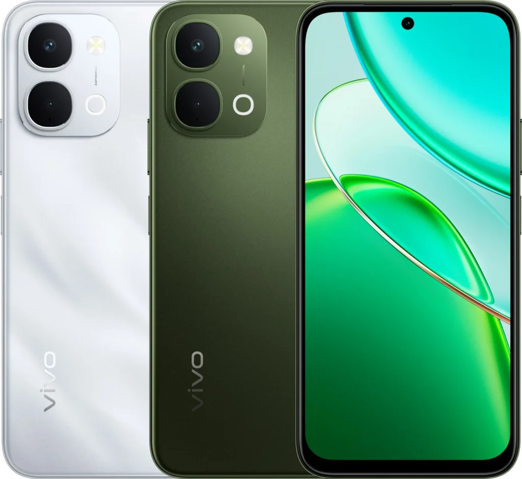 Vivo T5x 5G, front and rear view in Cyber Green