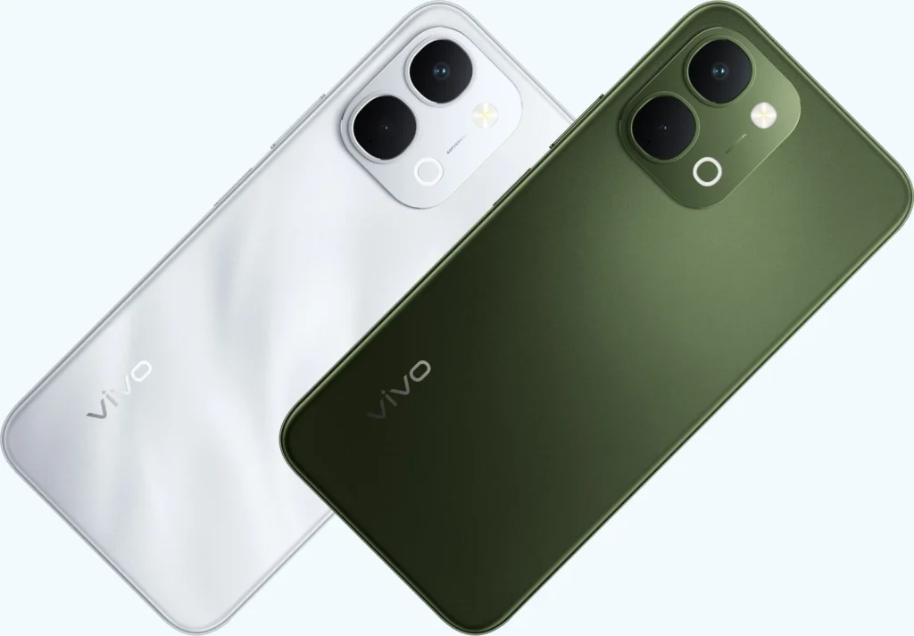 Vivo T5x 5G, both colours at an angle, from the back