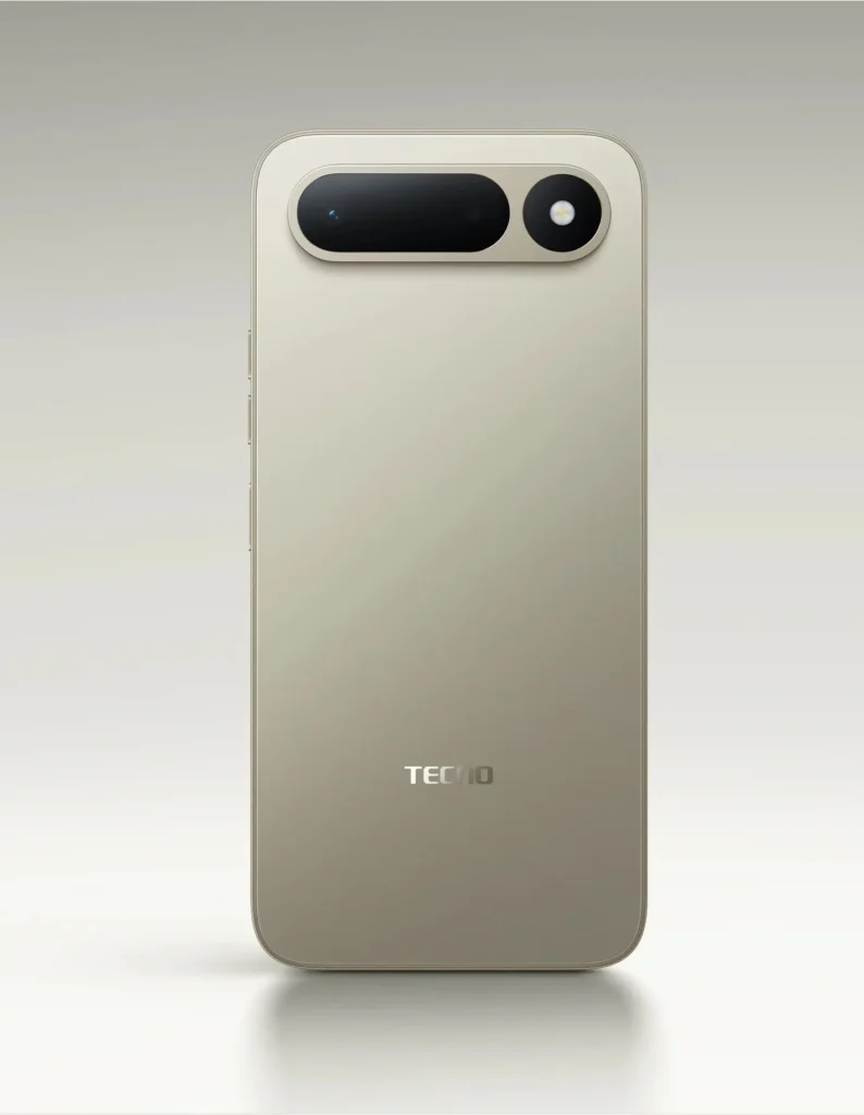 TECNO SPARK 50 5G, in Champagne Gold, from the back