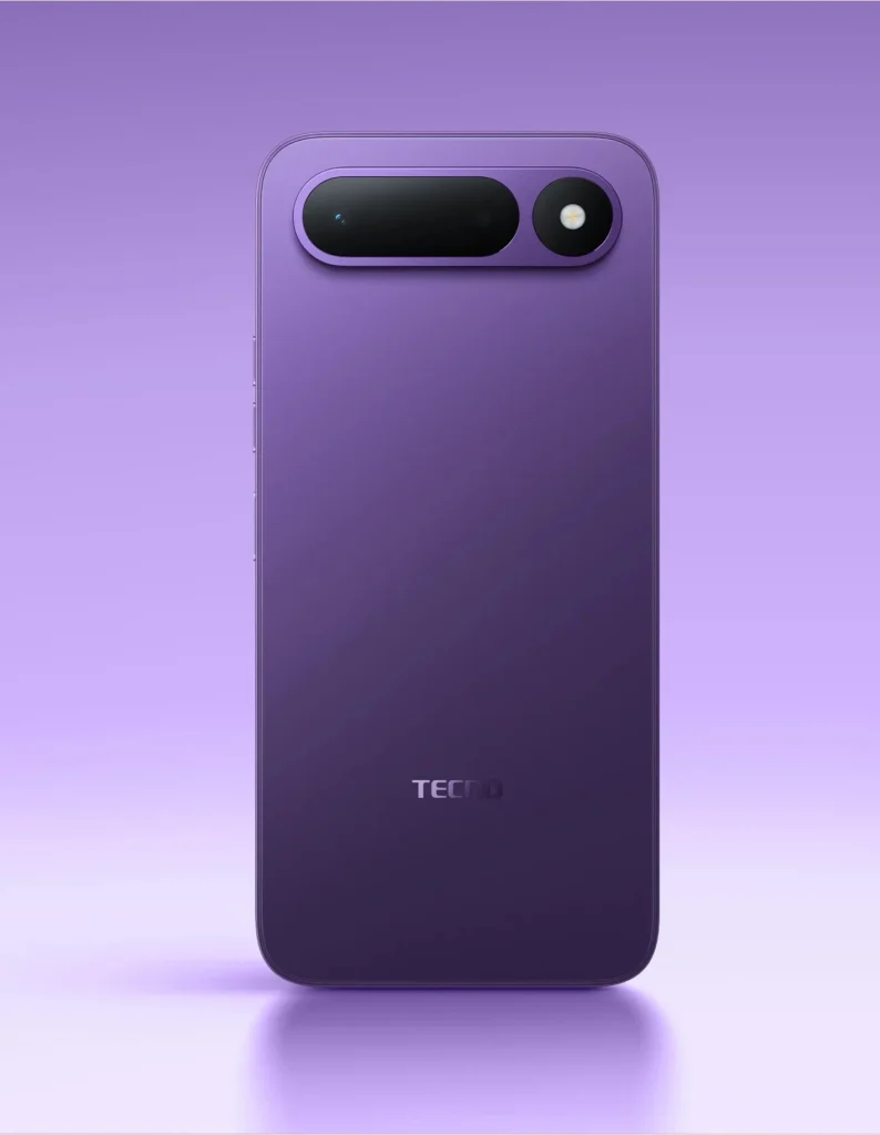 TECNO SPARK 50 5G, in Fantasy Purple, from the back