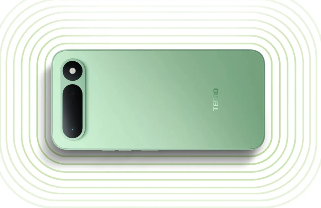 TECNO SPARK 50 5G, in Mint Green, lying face down