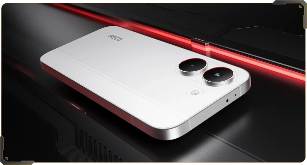 Poco X8 Pro, in White, from the back