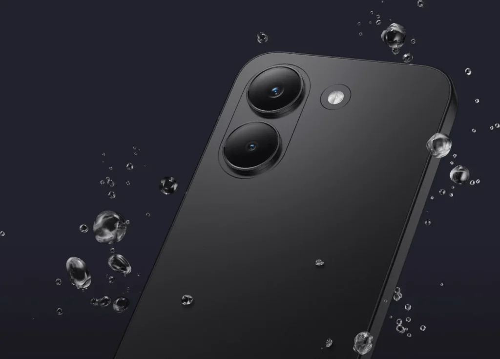 Poco X8 Pro, in Black, with water drops