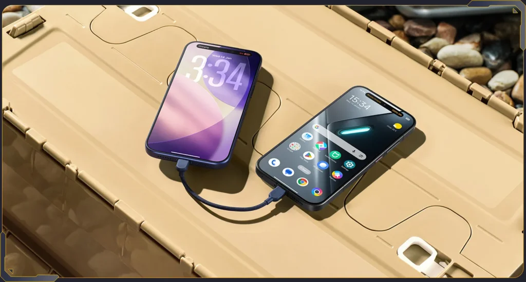 Poco X8 Pro, two phones on a table, one charging the other