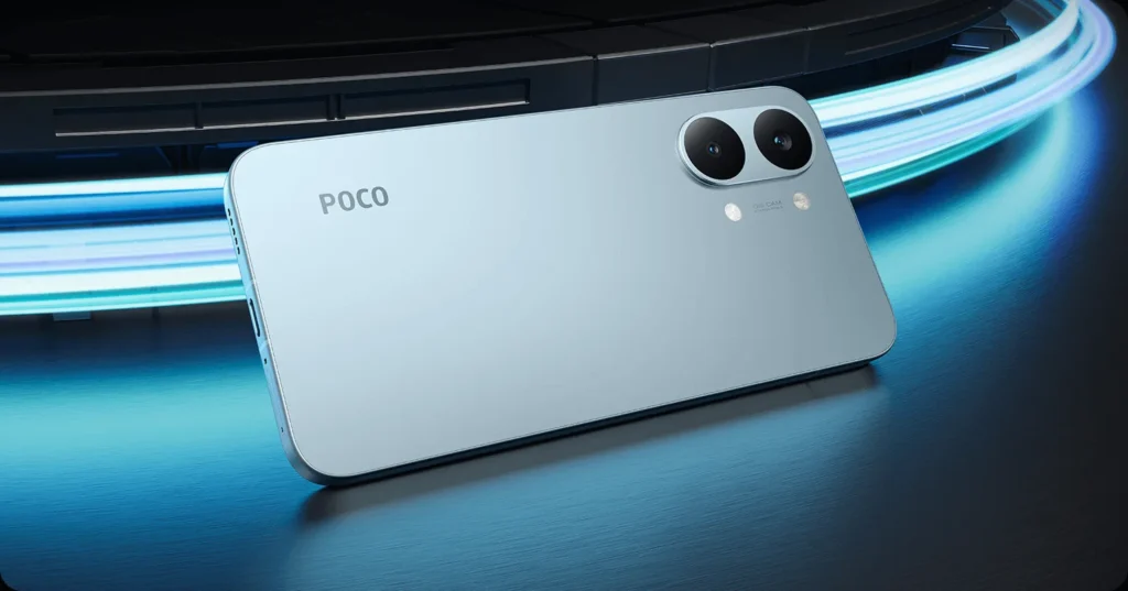 Poco X8 Pro Max, in Blue, from the back