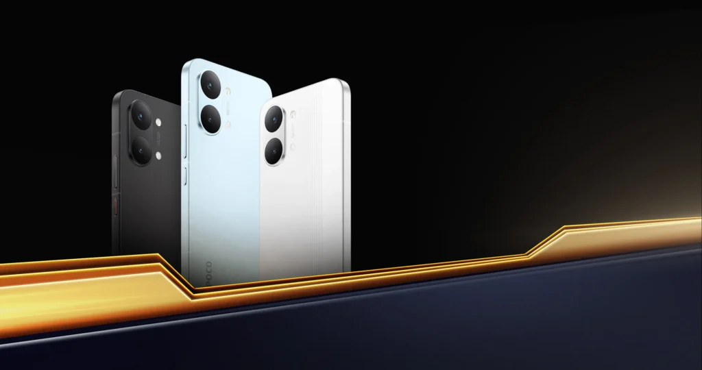 Poco X8 Pro Max, in Black, Blue and White, side by side