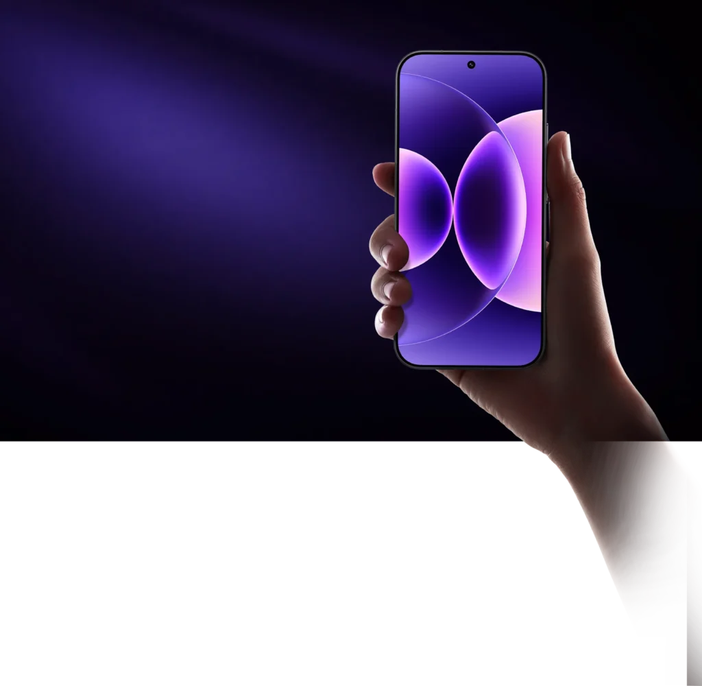 Xiaomi 17, held in one hand, screen on