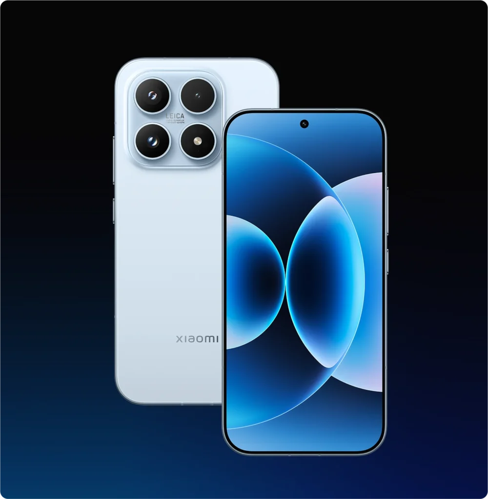 Xiaomi 17, in Ice Blue, front and back