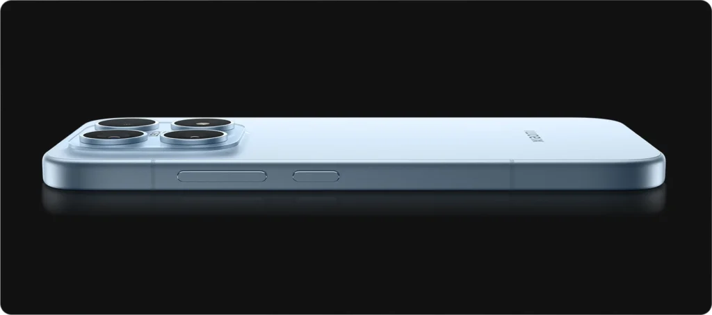 Xiaomi 17, in Ice Blue, side view lying flat