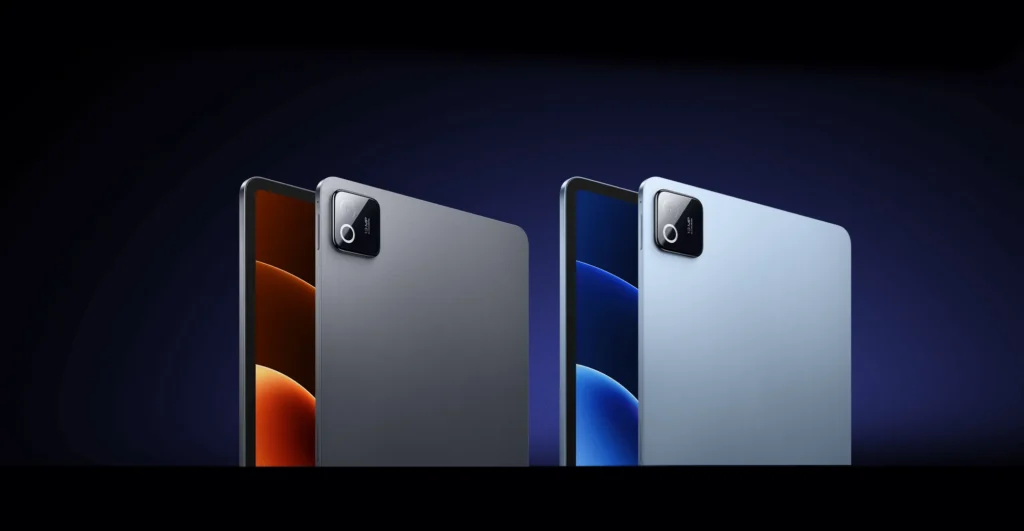 Xiaomi Pad 8, both colours, Graphite Grey and Titanium Blue, from the back with their fronts