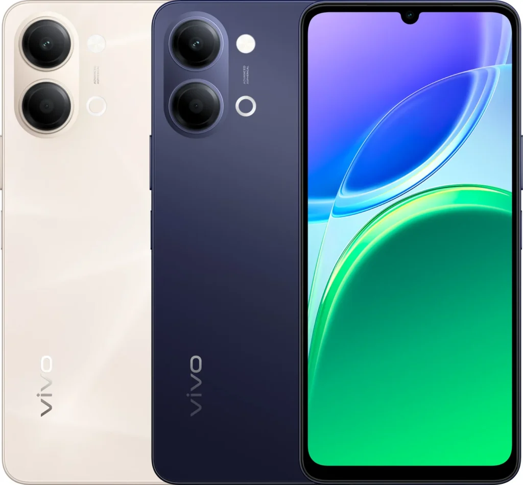 Vivo Y21 5G, front and rear view in Champagne Gold