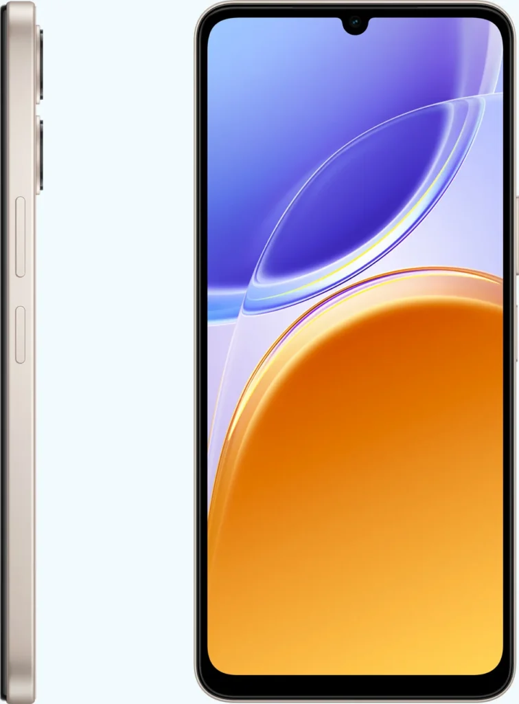 Vivo Y21 5G, in Champagne Gold, side and front