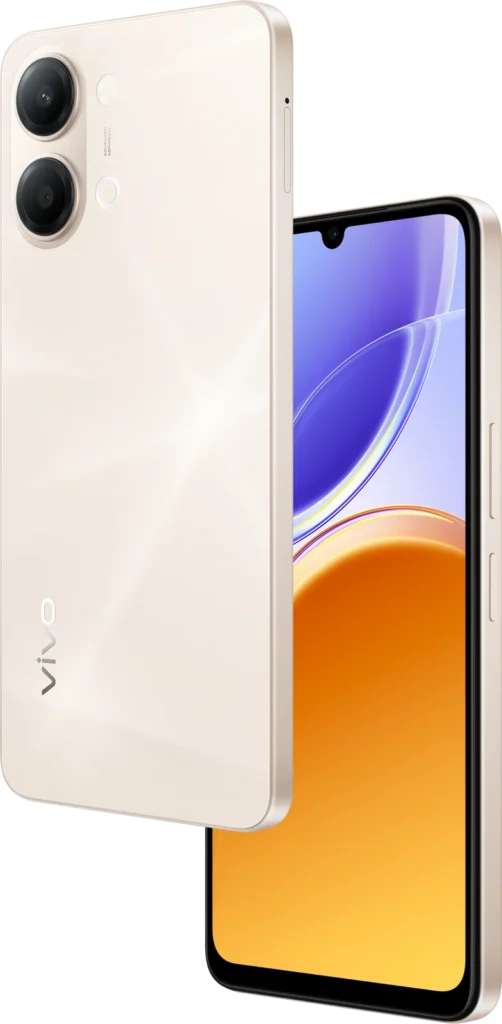 Vivo Y21 5G, in Champagne Gold, back and front together