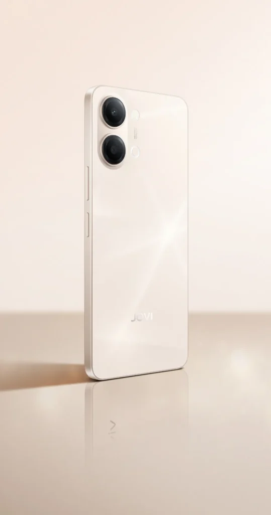 Vivo Y21 5G, in Champagne Gold, standing on a pale floor