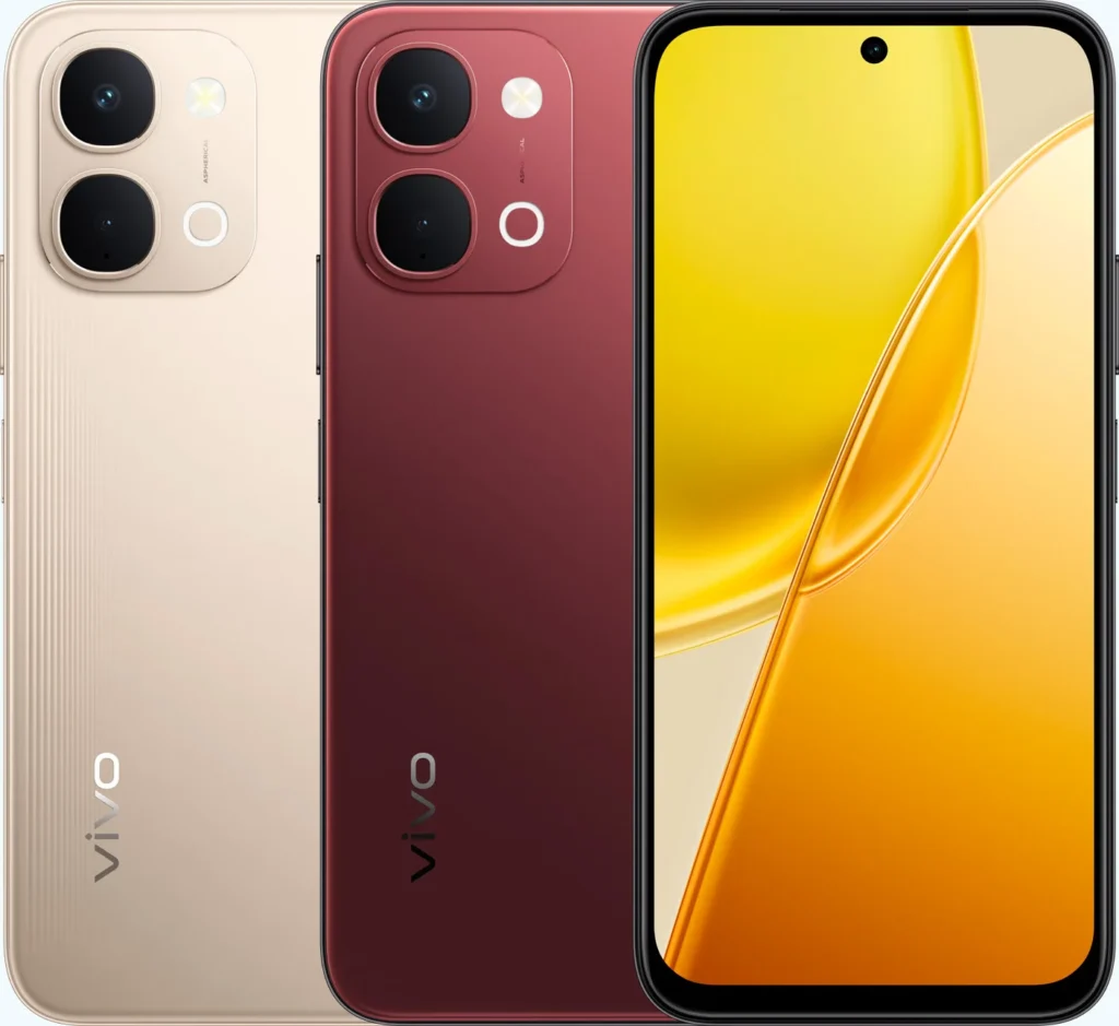 Vivo Y51 Pro 5G, in Noble Gold and Festive Red, backs and front
