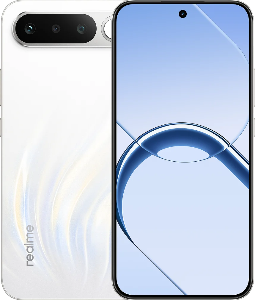 realme 16 5G, in Air White, front and back