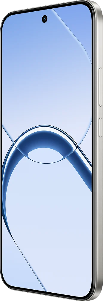 realme 16 5G, in Air White, front at an angle