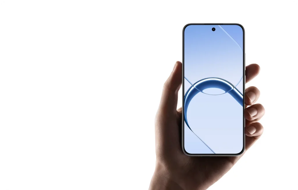 realme 16 5G, held in hand, from the front