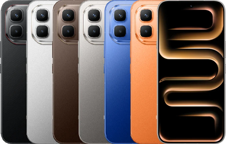 Infinix Note 60 Pro, in all six colours from the back, with the front