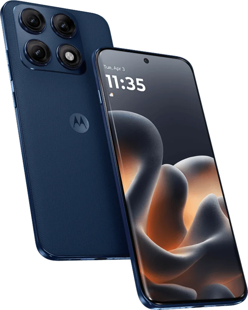 Motorola Edge 70 Pro, in Pantone Titan, front and rear view