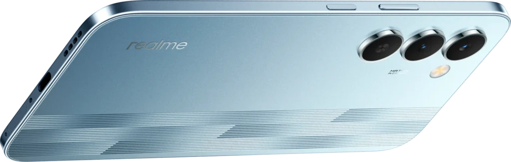 realme NARZO 100 Lite 5G, in Frost Silver, lying on its back