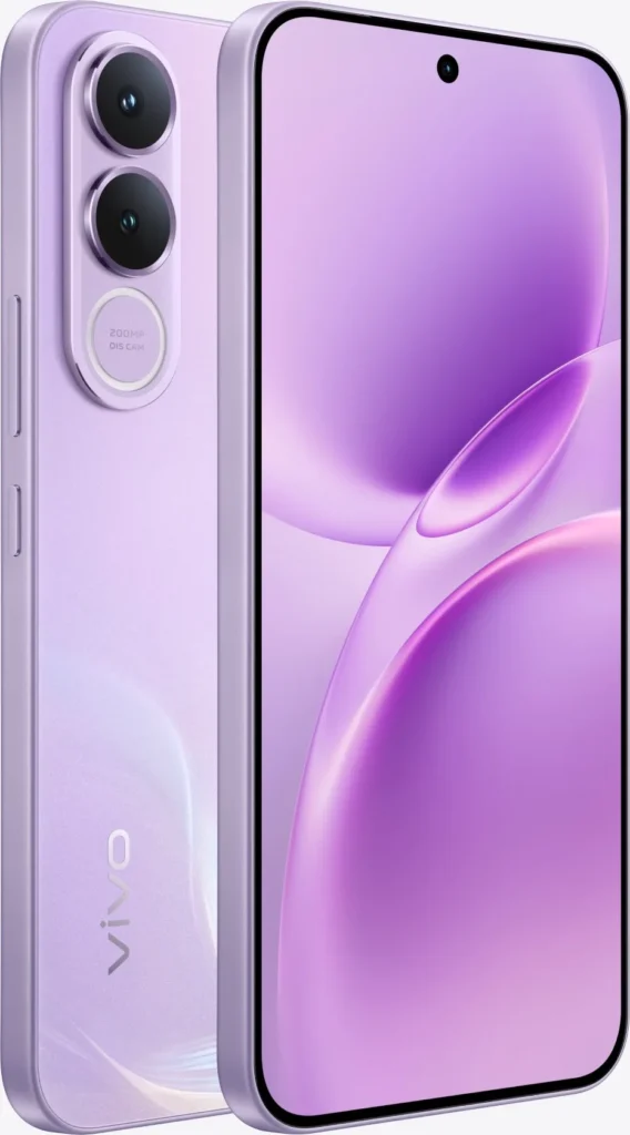 Vivo V70 FE, in Northern Lights Purple, back and front