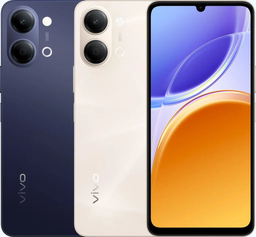 Vivo Y05, in Midnight Blue and Champagne Gold, backs and front