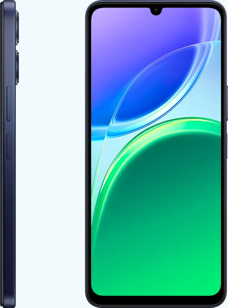 Vivo Y05, in Midnight Blue, side and front