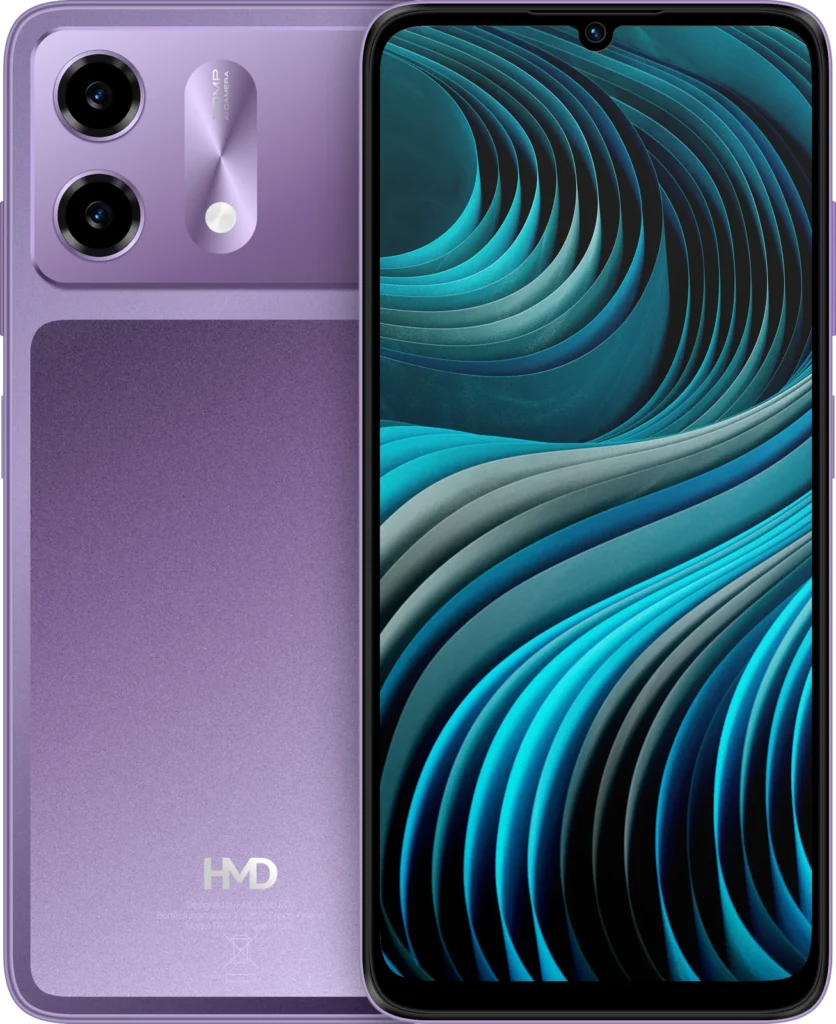 HMD Vibe2 5G, in Cosmic Lavender, back and front