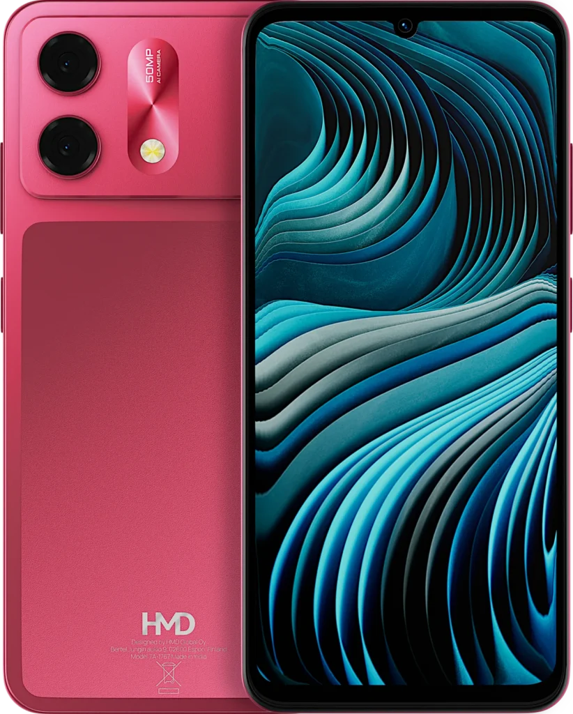 HMD Vibe2 5G, in Red, back and front