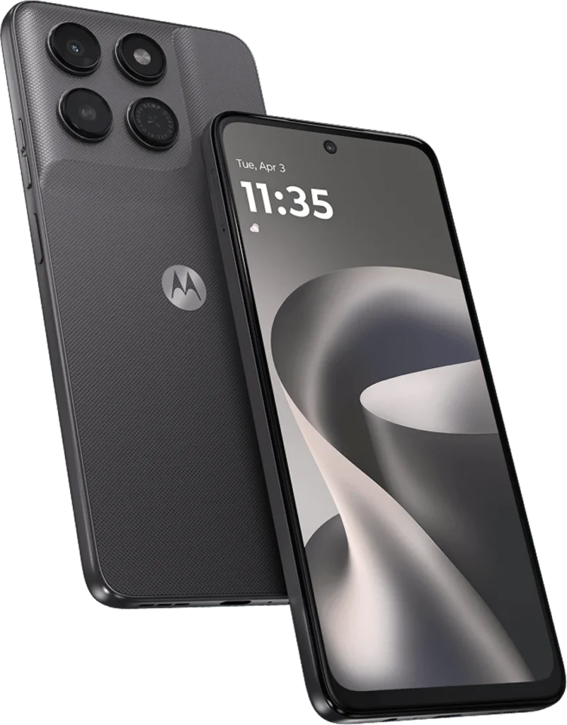 Motorola Moto G37, in Pantone Impenetrable, front and rear view