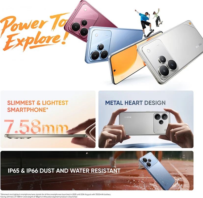 Realme P4 5G, angled chassis perspective highlighting frame profile