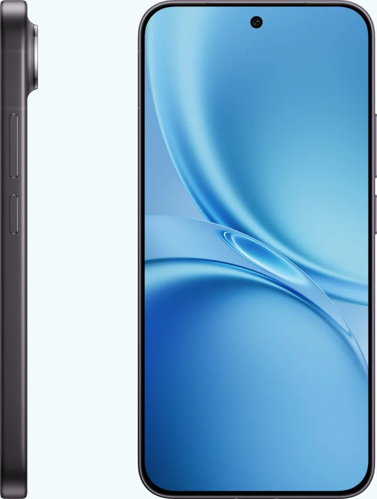 Vivo X300 FE, in Noir Black, side and front