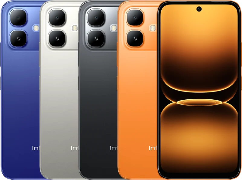 Infinix Smart 20, in all four colours from the back, with the front