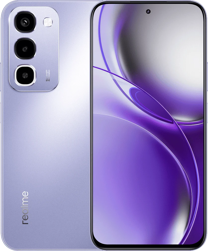 realme P4R 5G, in Lavender Glare, front and back