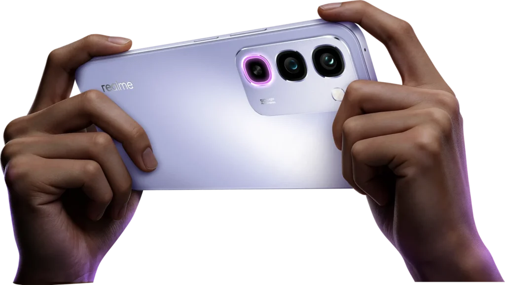 realme P4R 5G, held sideways in both hands