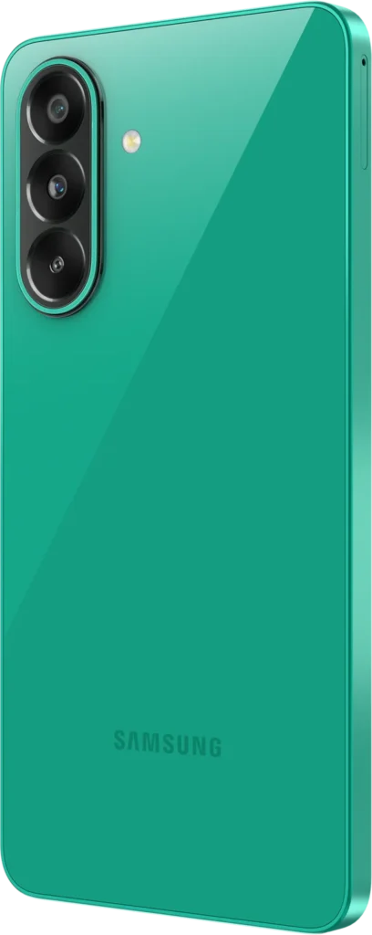 Samsung Galaxy F70 Pro 5G, in Aura Green, rear angle