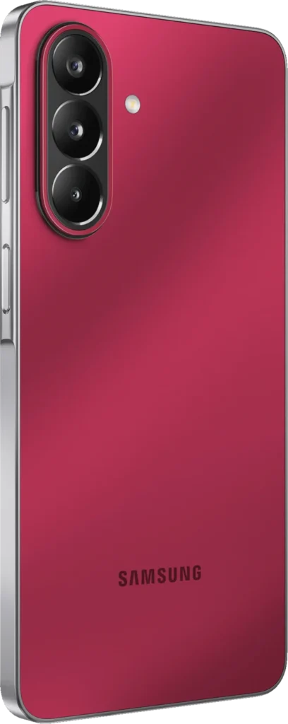 Samsung Galaxy M47 5G, in Rogue Red, at an angle