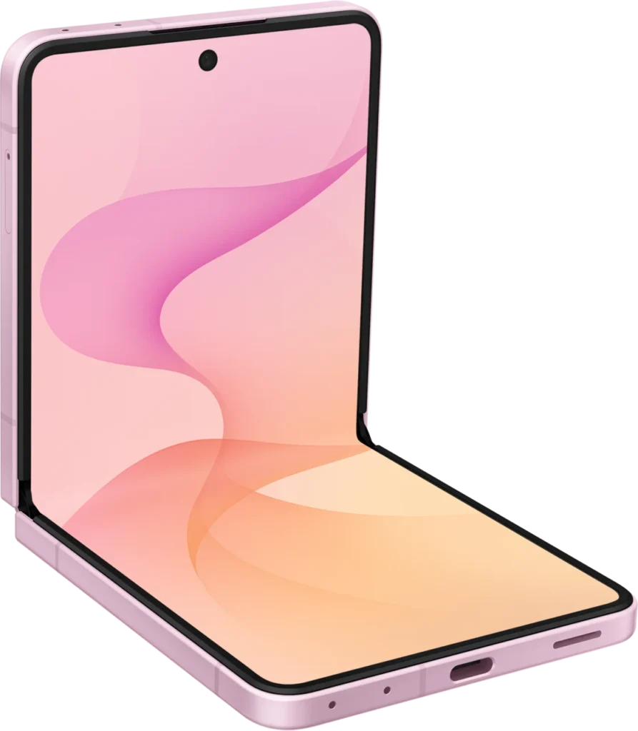 Samsung Galaxy Z Flip8, partially folded in Pink