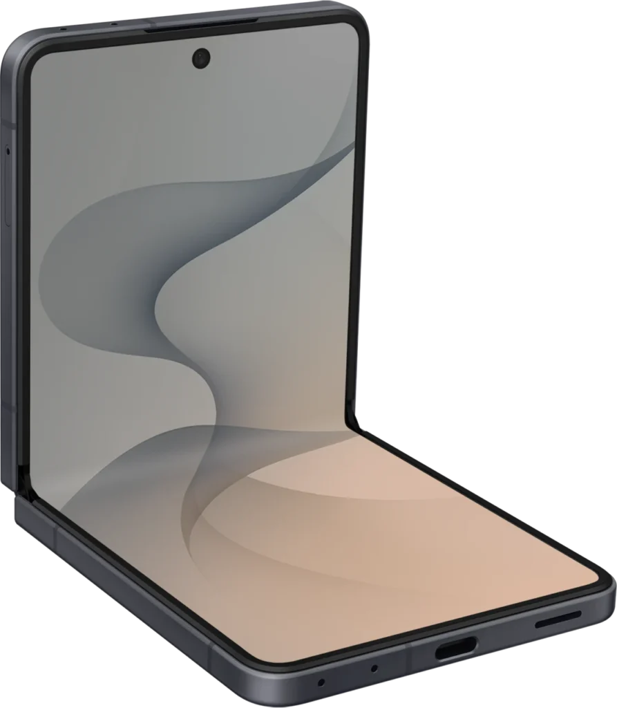 Samsung Galaxy Z Flip8, partially folded in Graphite