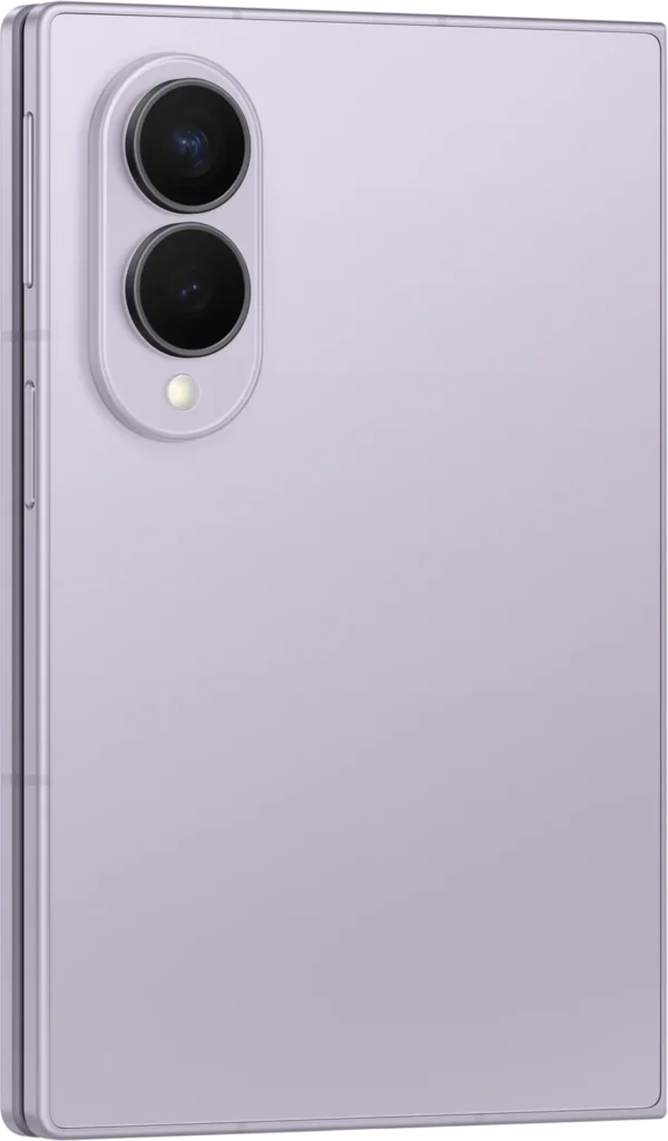 Samsung Galaxy Z Fold8, folded in Lavender, at an angle
