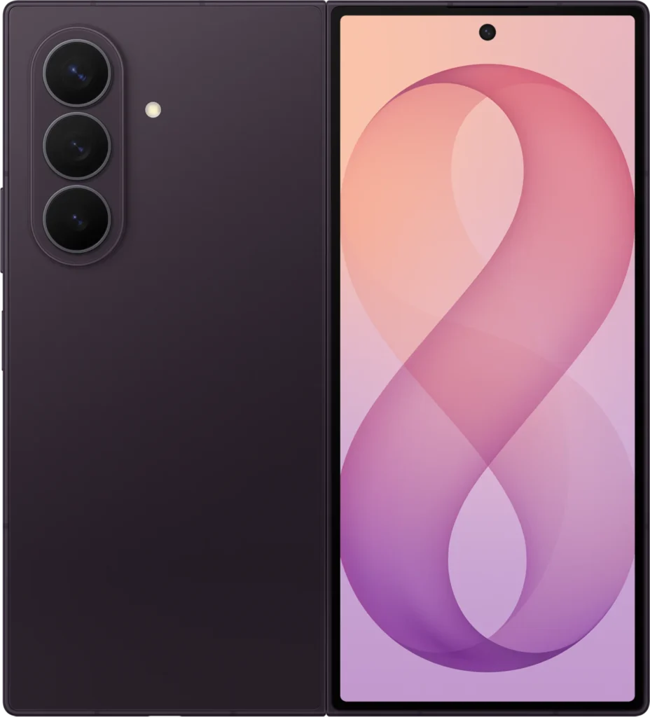 Samsung Galaxy Z Fold8 Ultra, unfolded in Violet Shadow, rear view